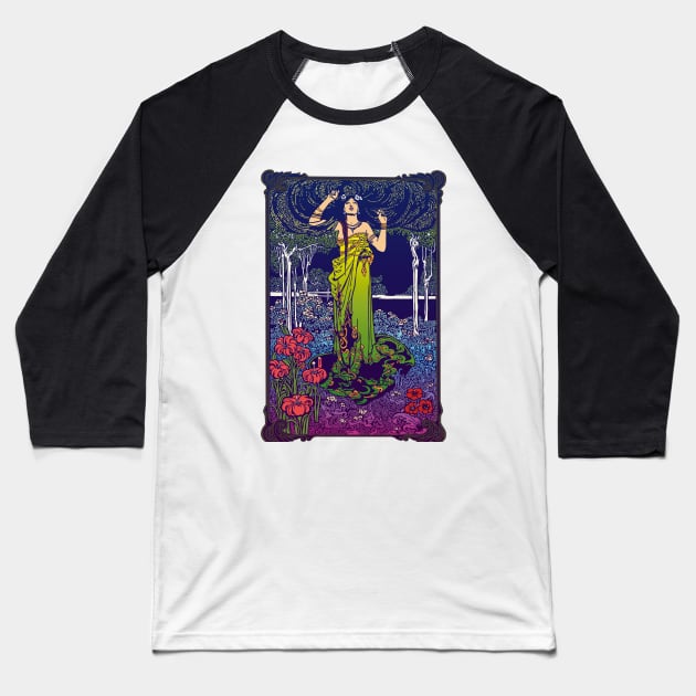 Art Nouveau Lady (green/pink) Baseball T-Shirt by Soth Studio